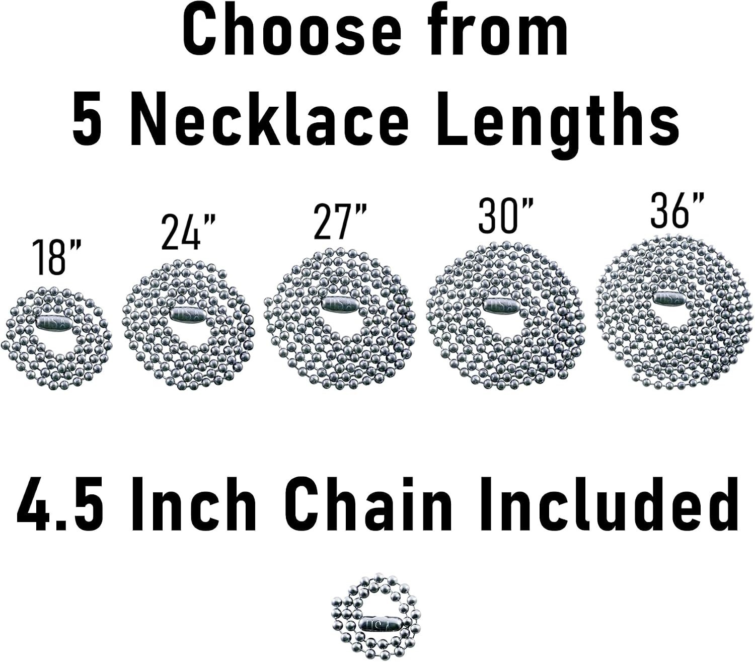 Versatile Military Dog Tag Chains: 2.4mm Stainless Steel, 27in & 4.5in Options