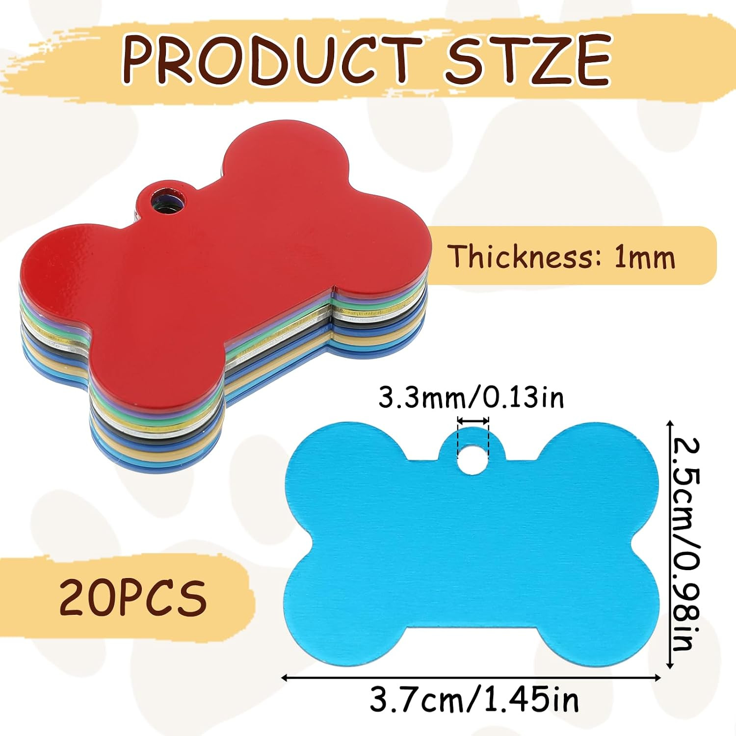 20 Pcs Pet Name Tag Blank Pet ID Tags Bone Shape Engraving Name Tag Stainless St