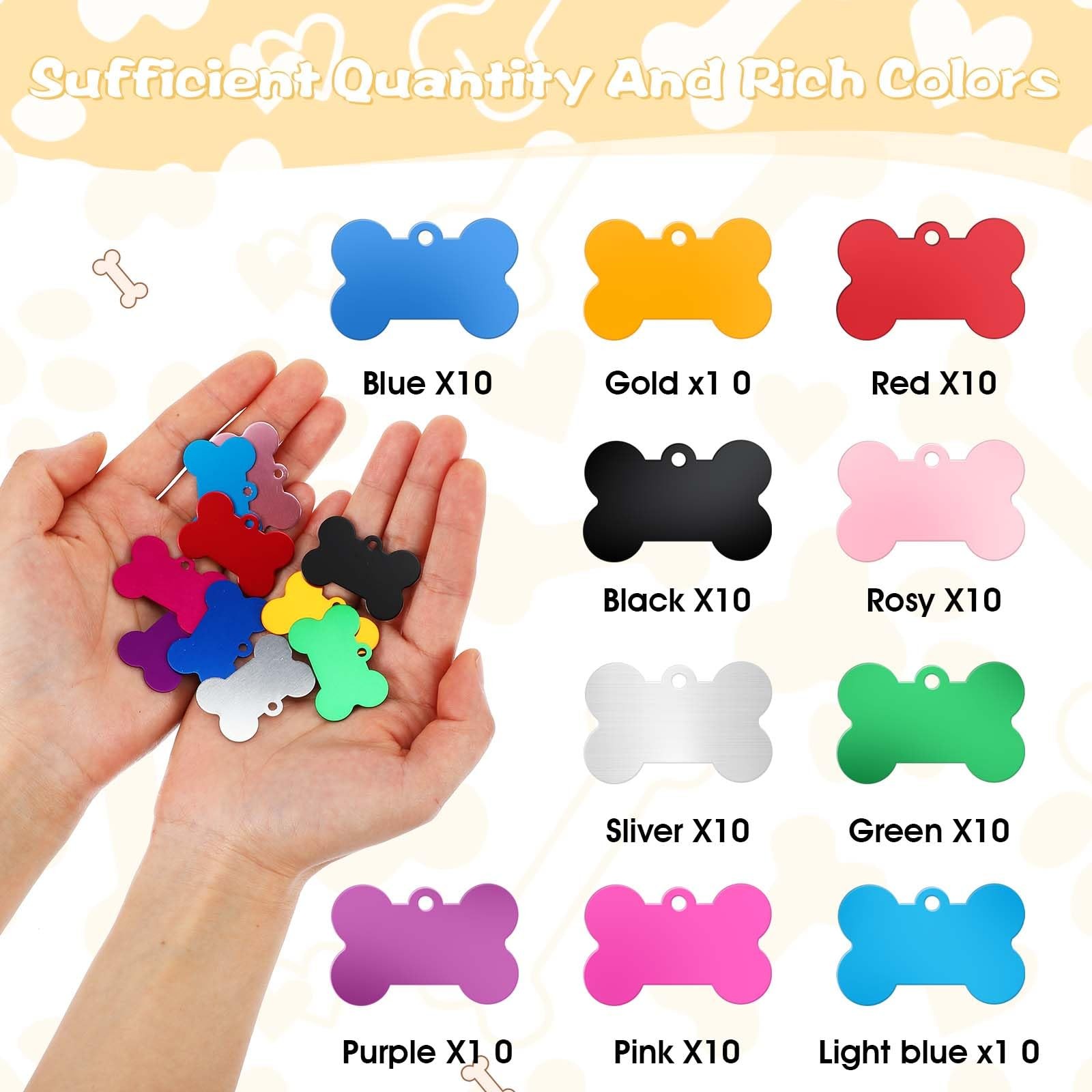 100 Pcs 38mm Bone Shape Pet ID Double Sided Tag Dog Cat Pet Name ID Tag