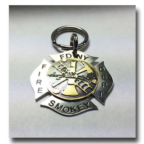 Maltese Cross Firefighter Fireman Pet ID Dog Name Tag Free Engraving Brass Nick
