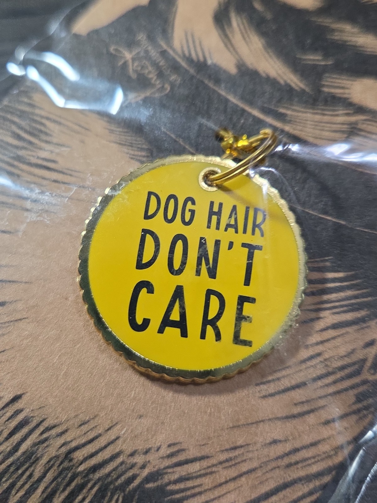 “Dog Hair Don’t Care” enamel pet collar charm by Primitives by Kathy