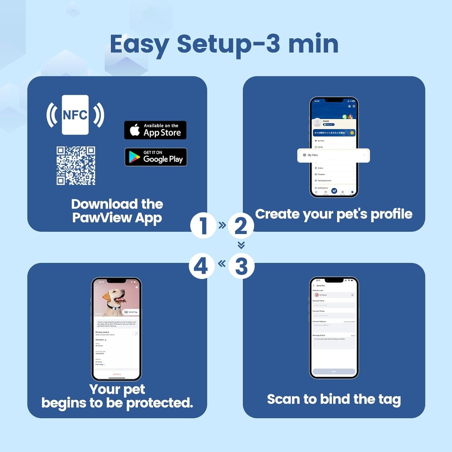 Smart Pet ID Tag, QR Code Dog Tag, No Fee, Waterproof Silent Silicone Pet Nam…