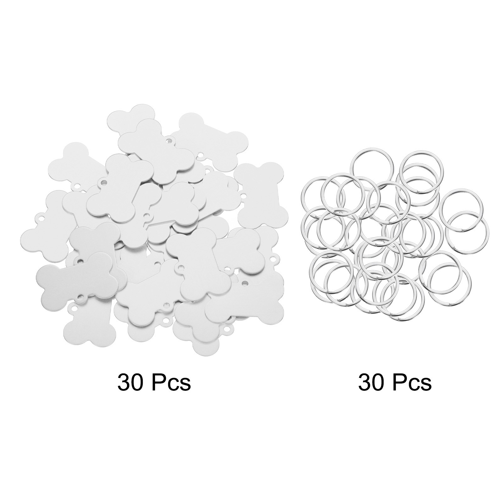 Bone Shaped Dog Tag Pet ID Tag, 1.5″x1″ Metal Silver Tone Blank with Ring,30pcs