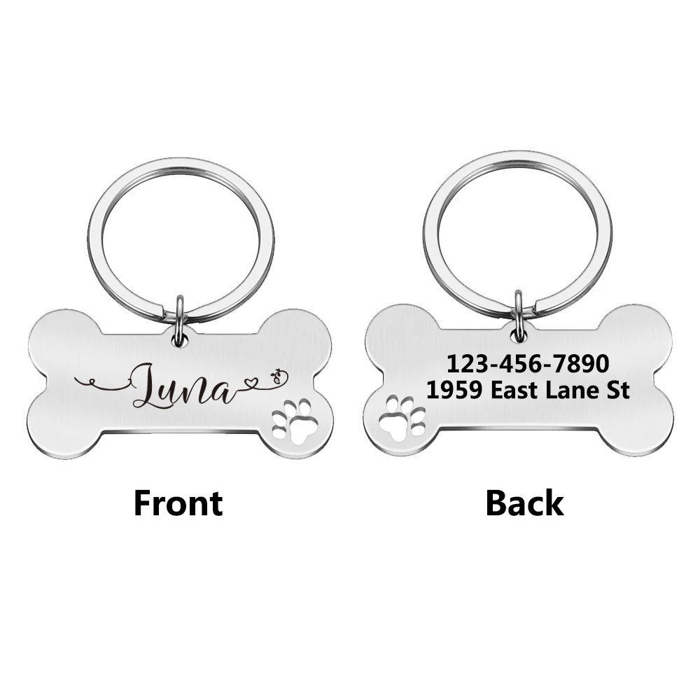 Personalized Dog Tags Engraved Cat Puppy Pet ID Name Collar Tag Bone/Paw Glitter