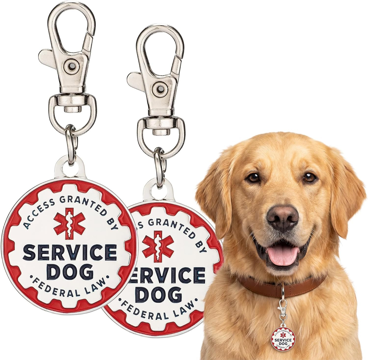 Service Dog Tag, 2 Pack: Metal Pet ID Tags for Service Animals, Emotional Suppor