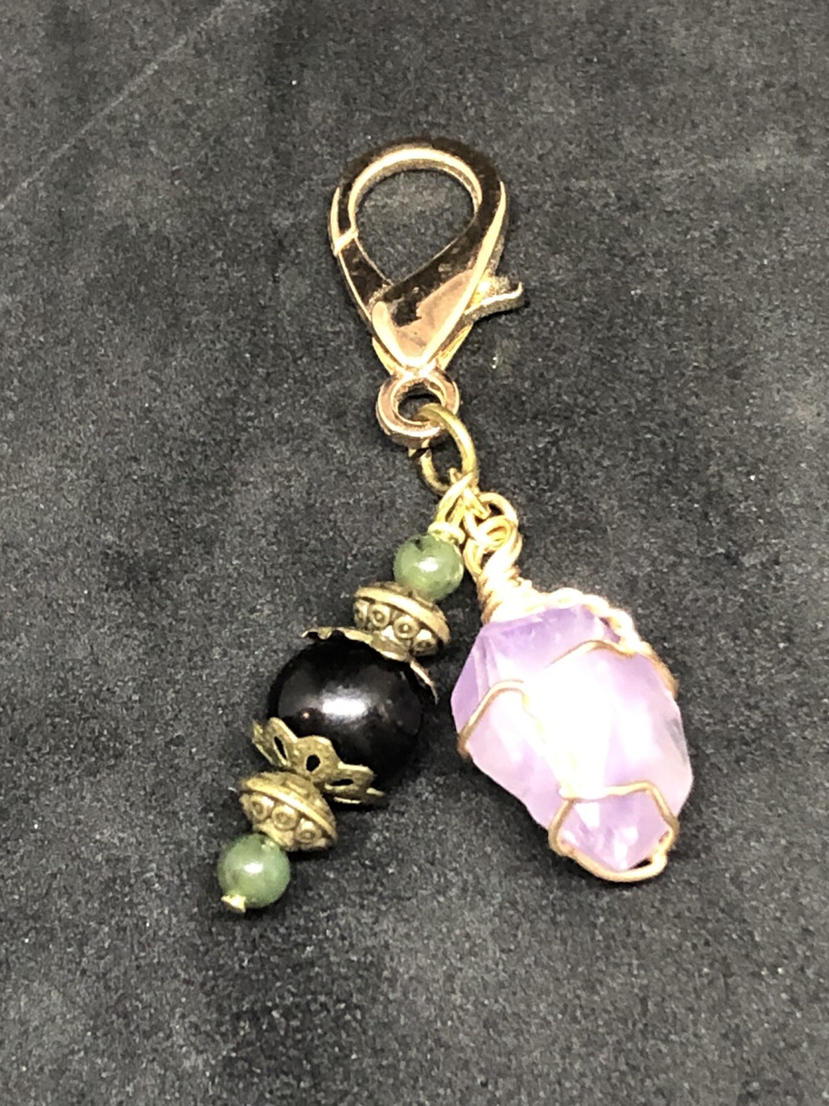 Black & Green Jade Amethyst Pet Charm, Healing Pet Charm, Crystal Collar Charm,