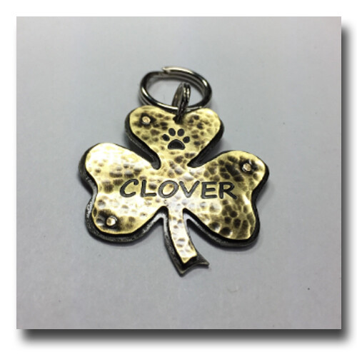 Clover Shamrock Pet ID Dog Name Tag Free Engraving Lucky Irish Brass Nickel