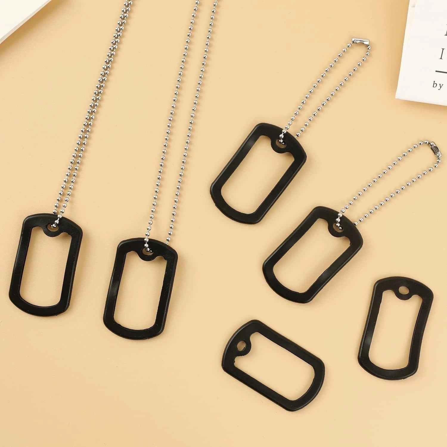 10 Pack Dog Tag Silencers, Engraved Dog Tag Silicone Case with 4 Chains Black…