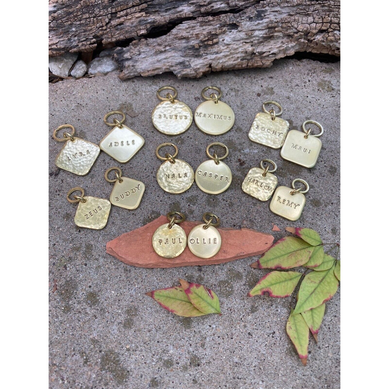THICK Pet ID Name Tags Highest Quality Custom Hand-Stamped Brass Collar Heavy