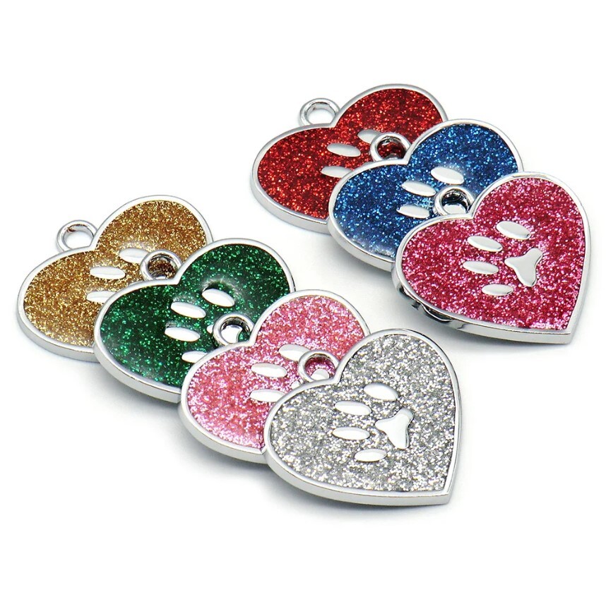 Shiny Aluminum Heart PET ID Tag Engraved CAT DOG Collar Tag | Best Quality