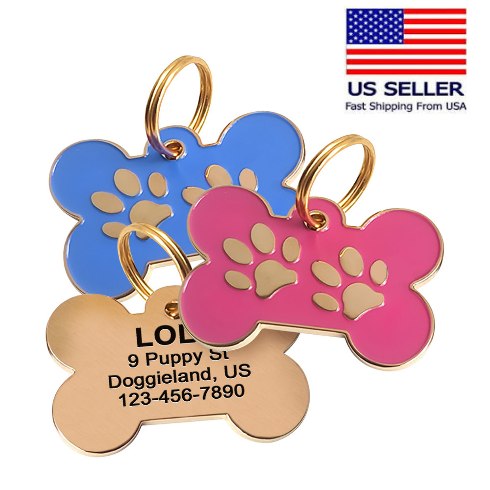 Custom Engraved Stainless Steel Bone Boy and Girl Dog Tag for Collars Tag Collar