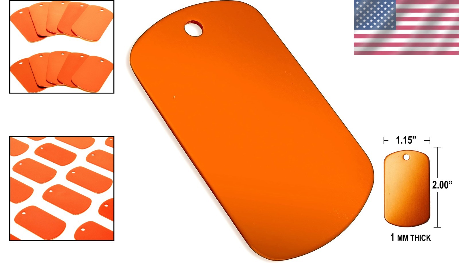 100pc Orange Blank Dog Tags Large 2″x1.15″ Aluminum Stamping Craft DIY