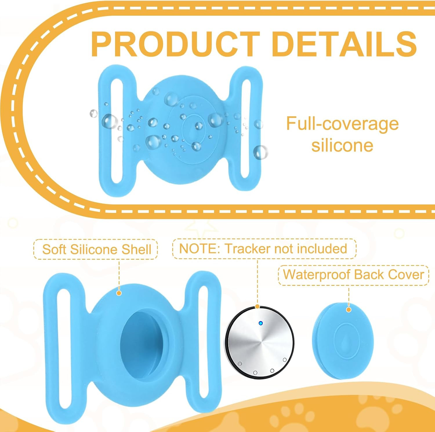 Dog Collar Tag, Dog Tracker Holder Silicone Tag Protective Case Waterproof Cat C
