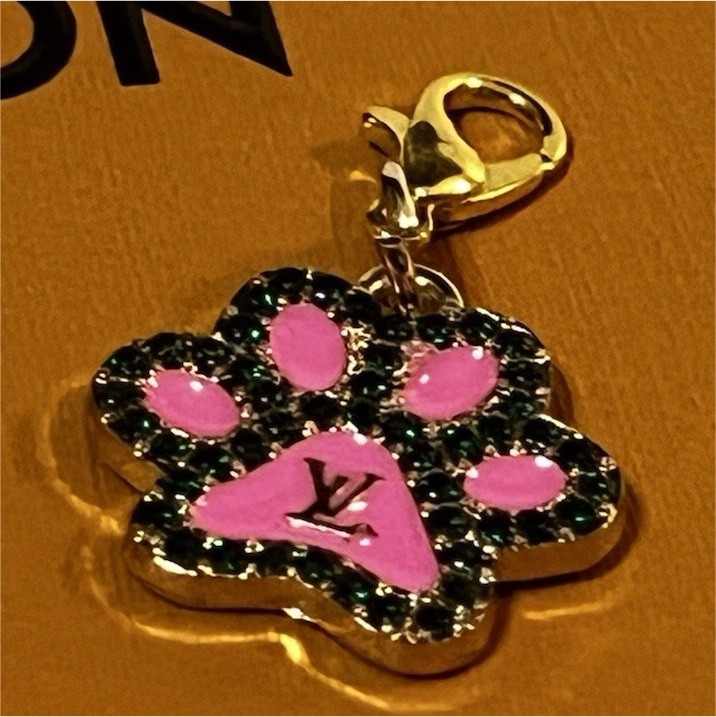 Louis Vuitton Pink Paw Print Charm Gold with Black Rhinestones