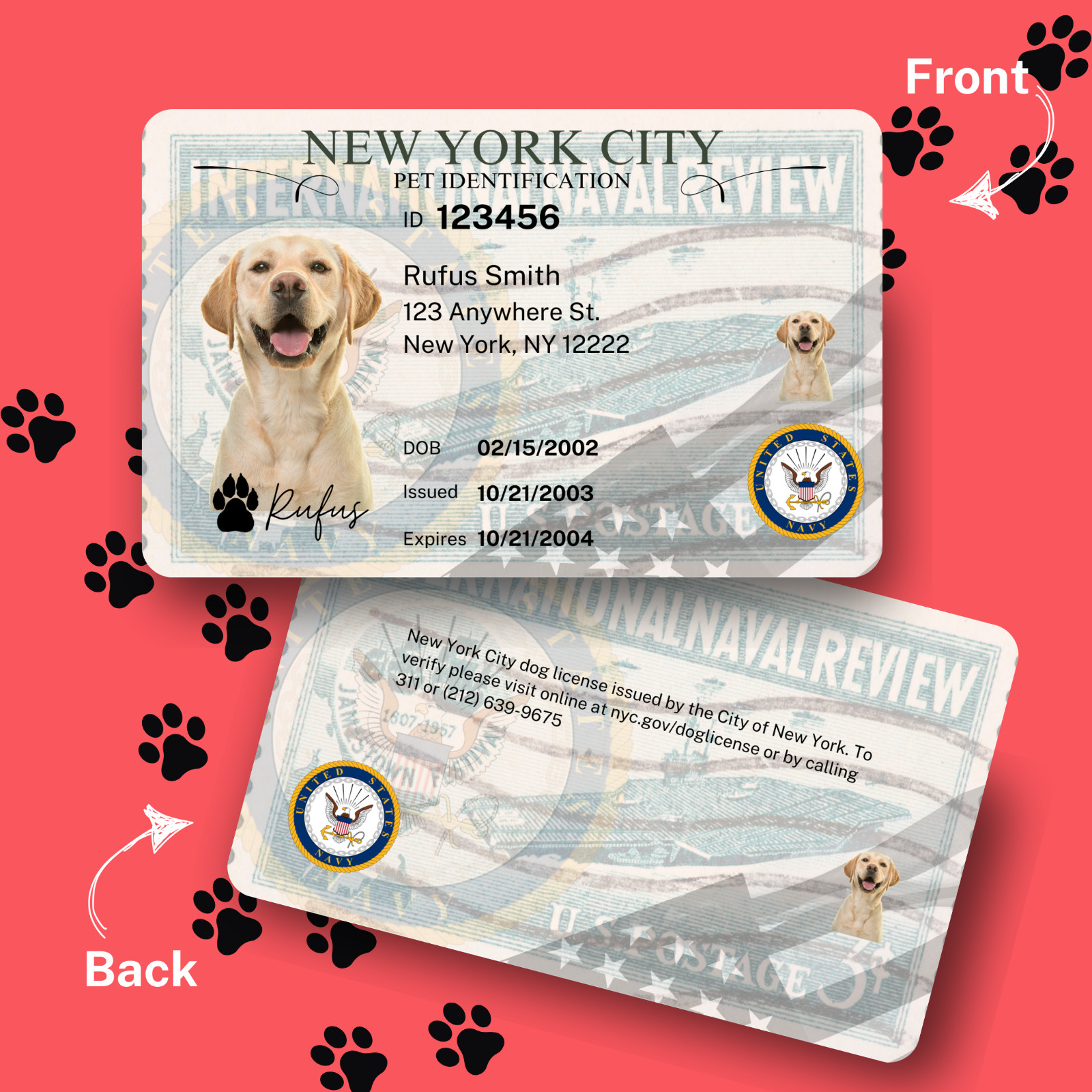 Custom NYC Pet ID Cards | ESA and Service Animal ID | ID Style Cards