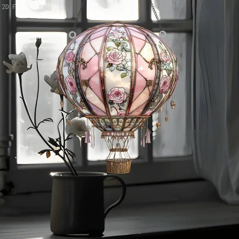 1pc 2D Acrylic Hot Air Balloon Light-Collecting Device Flower Window Pendant