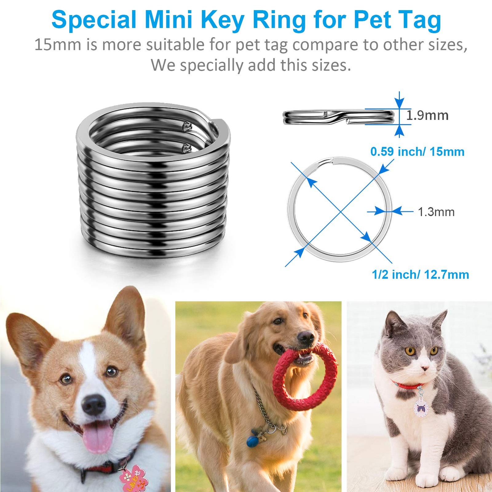 YHYZ Split Key Ring Circle Assorted, Metal Flat Round Keyring Durable in 5 Sizes