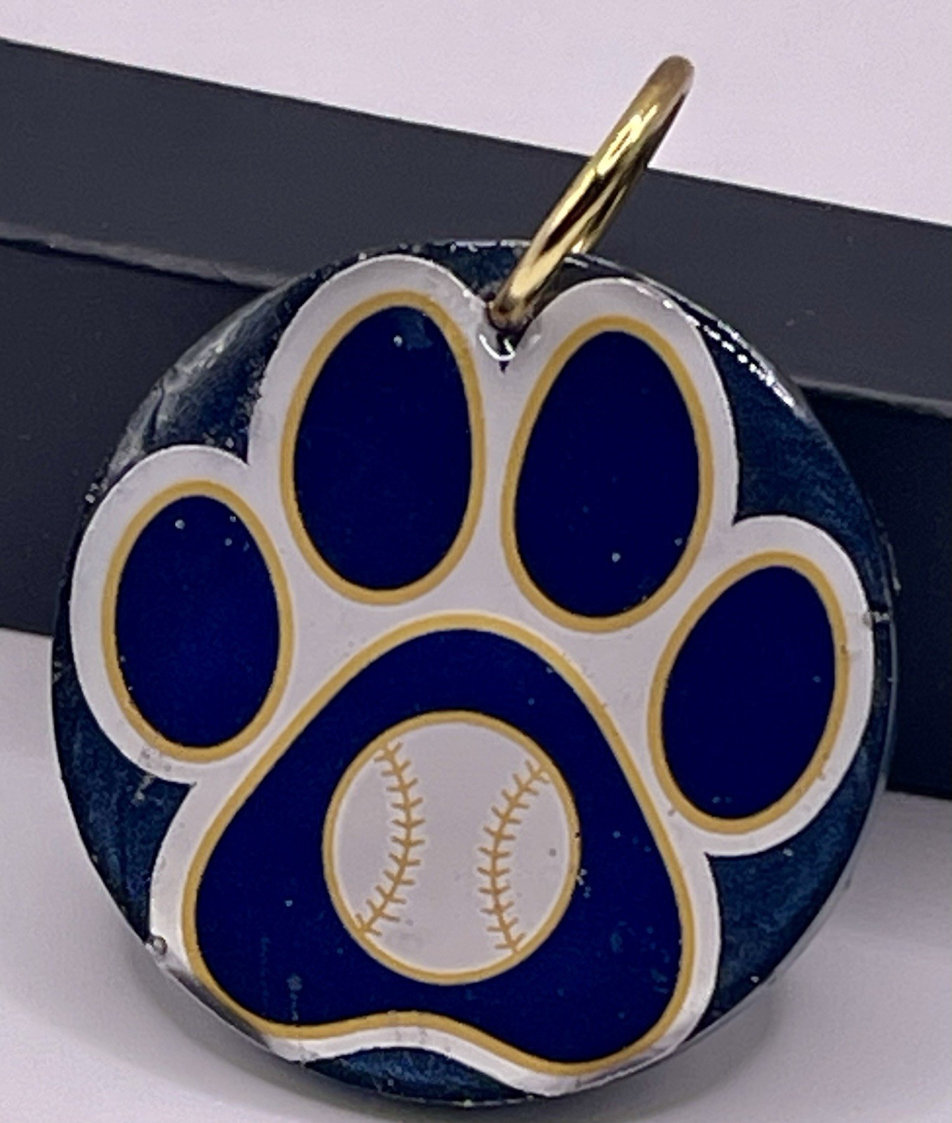 Paw Print Pet Collar Charm, Milwaukee Blue And Gold Baseball