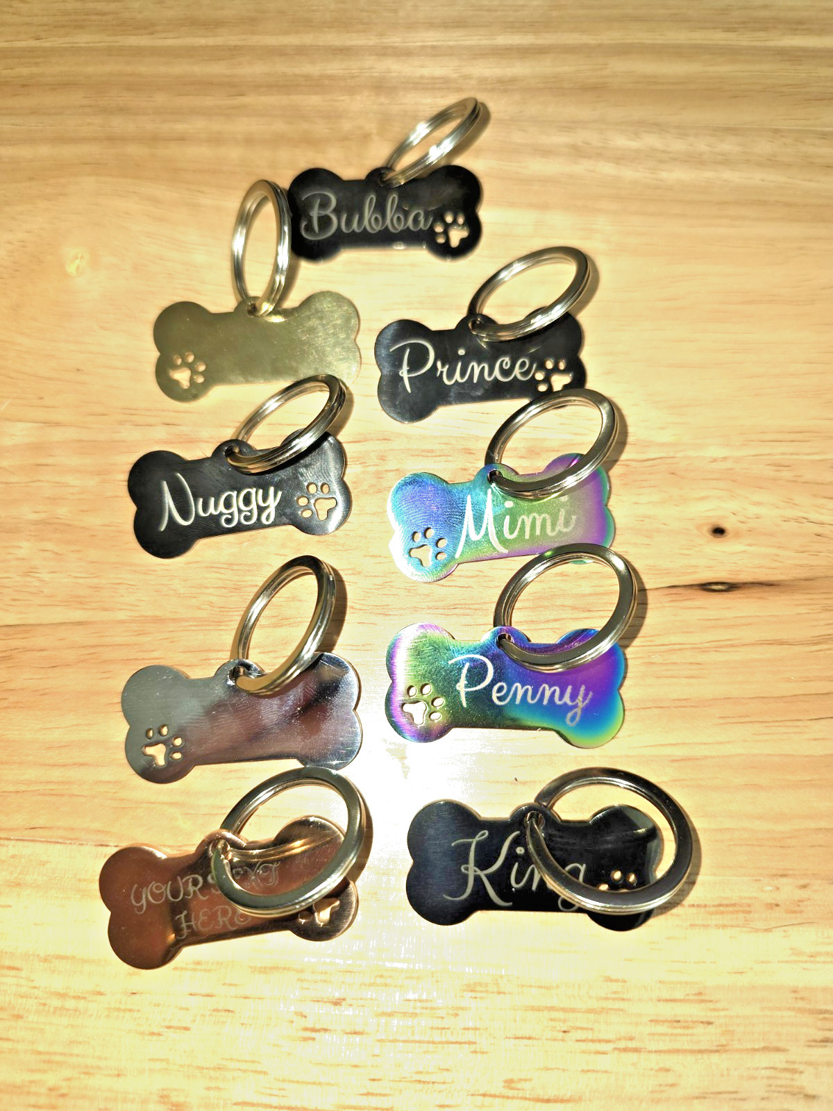Personalized Engraved Dog Tag Name Address Black Gold Iridescent Rose Gold