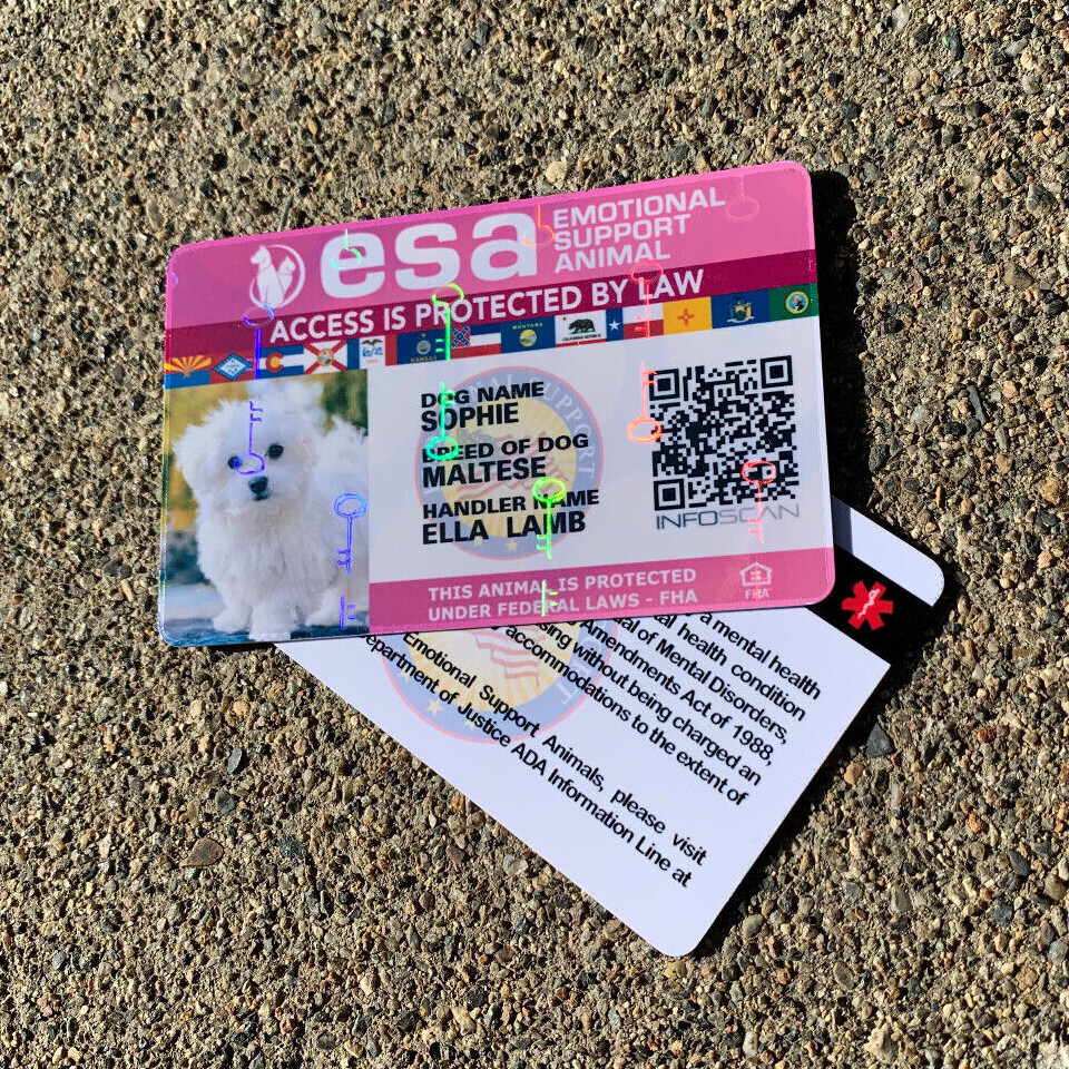 EMOTIONAL SUPPORT ANIMAL (ESA) ID BADGE SERVICE DOG ID CARD – PINK HOLOGRAPHIC
