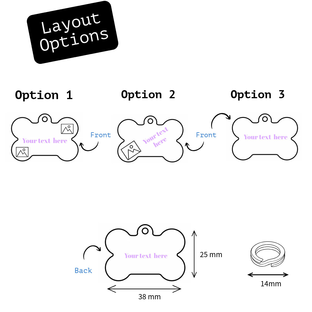 Personalised Dog ID Tag Bone Shape with Split Ring – Custom Pet Name Tag