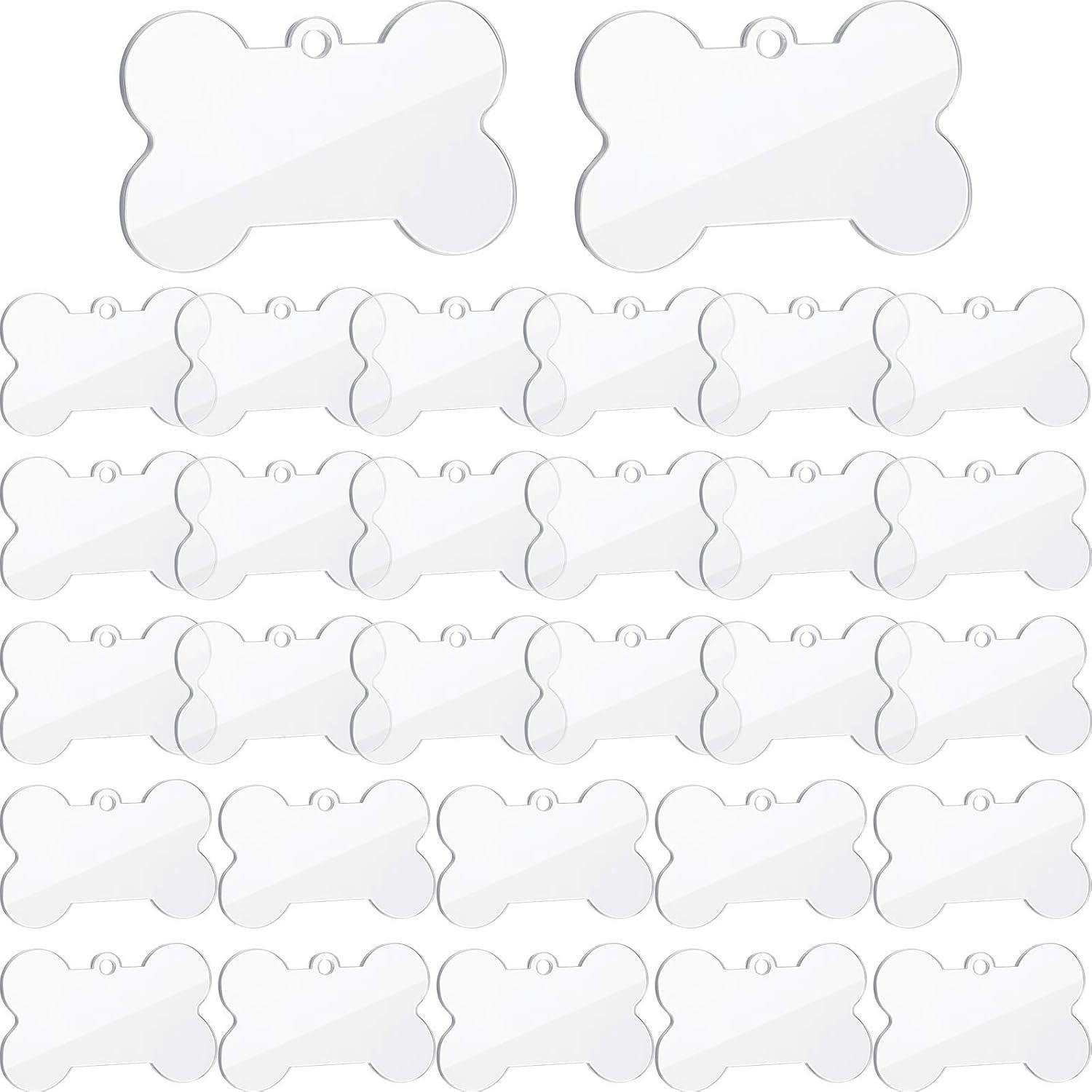 30 Pieces Sublimation Blank Dog Tags Clear Acrylic Keychain Blanks Dog Bone S…