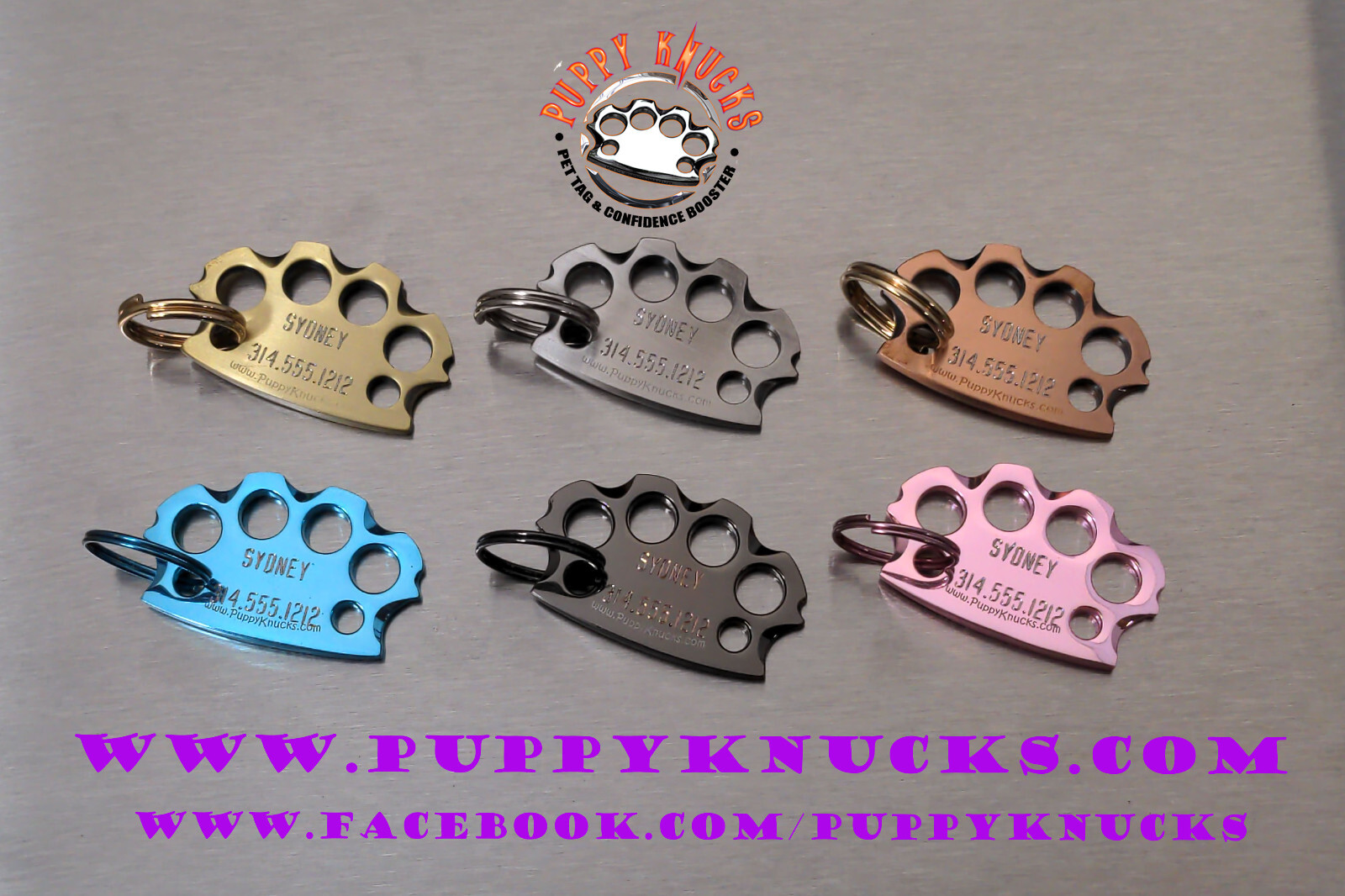 PUPPYKNUCKS puppy pet dog Brass knuckles ID pet tag Custom Engraved, 6 finishes
