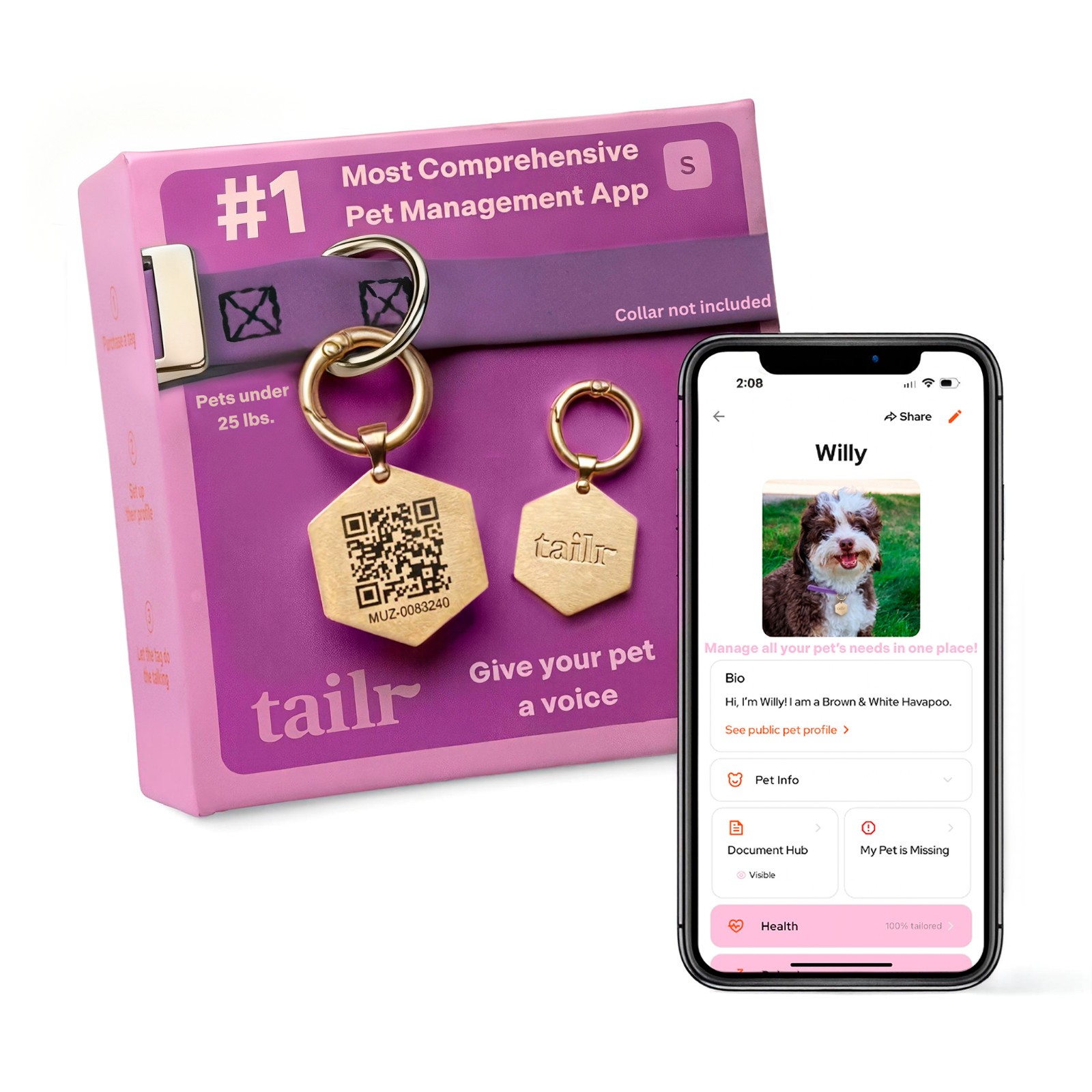 Tailr Smart QR Code Dog Tag, Pet ID Tag with App, Lost Pet Recovery, All Sizes
