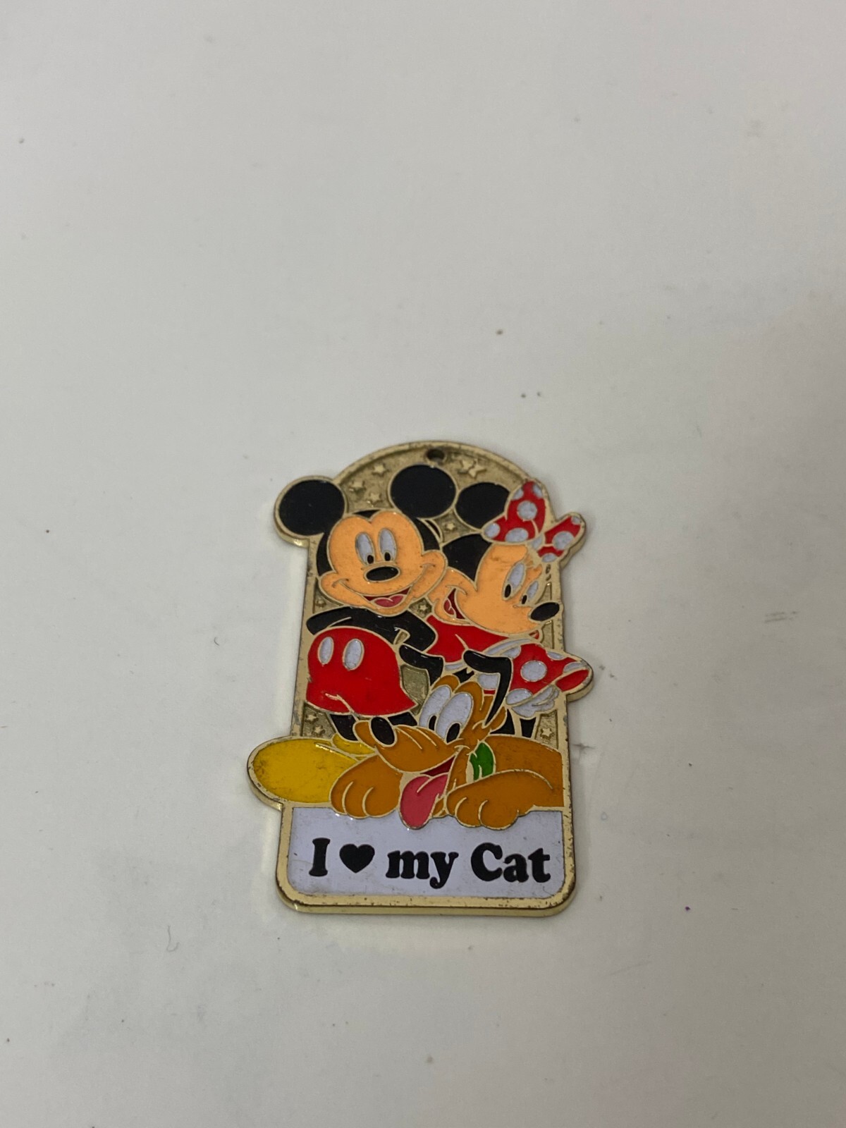 “I ❤️ LOVE HEART MY CAT” DISENY PARKS MICKEY MOUSE METAL PET COLLAR TAG GOLD 2″