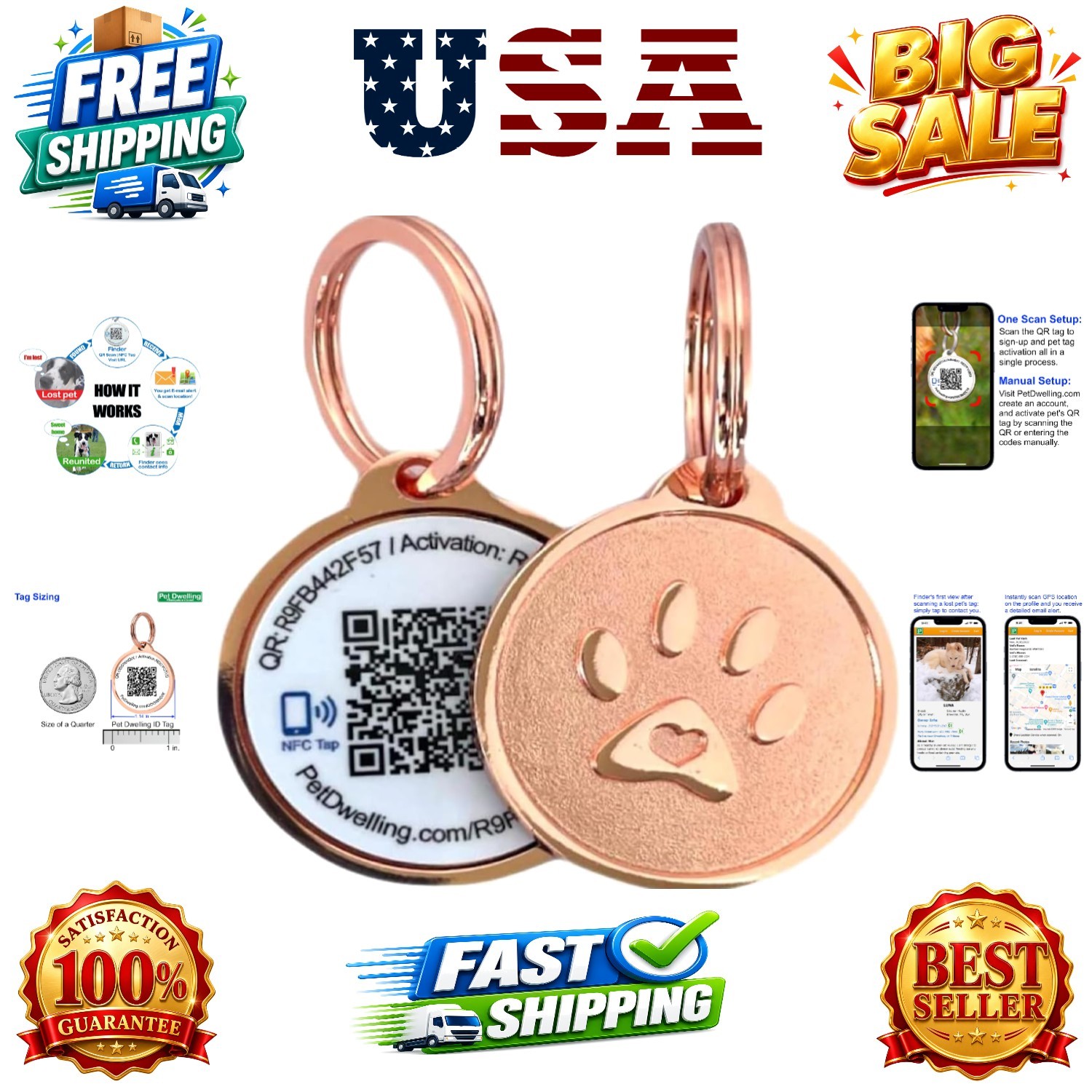 Smart QR + NFC Pet ID Tags for Dogs – Durable & Waterproof – Smart Pet Tags w…