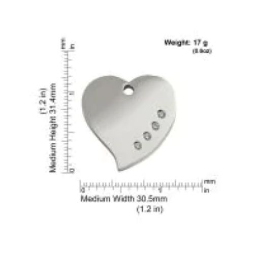 Red Dingo Pet Dog Cat ID Tag Diamante Cubic Zirconia Heart Polished Stainless