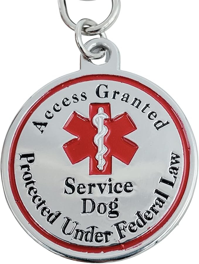 Service Dog Tag Double Sided Red Medical Alert Medal for Medium or Large Dogs