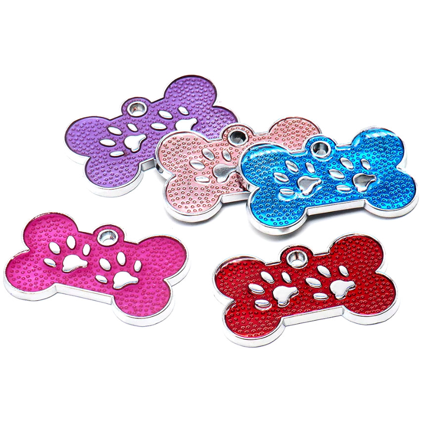 Fancy Bone With Paw Stainless Steel Heavy Duty Pet ID Tags Anti-lost For Cat Dog