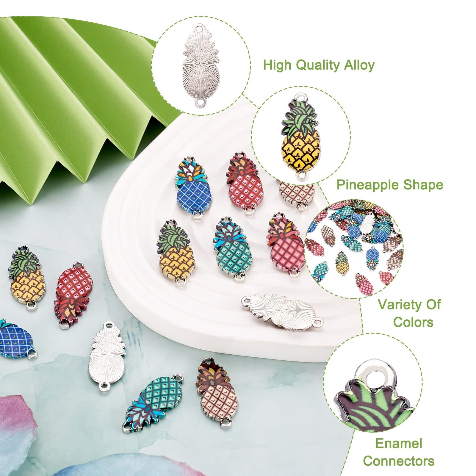 FASHEWELRY 100Pcs Alloy Pineapple Enamel Connector Charms Metal Fruits Link C…