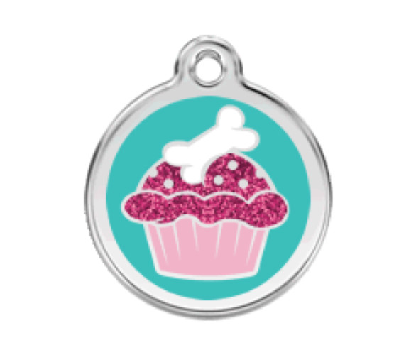 Cupcake Dog Cat Pet ID Tag Personalized Red Dingo – Lifetime Guarantee – Glitter