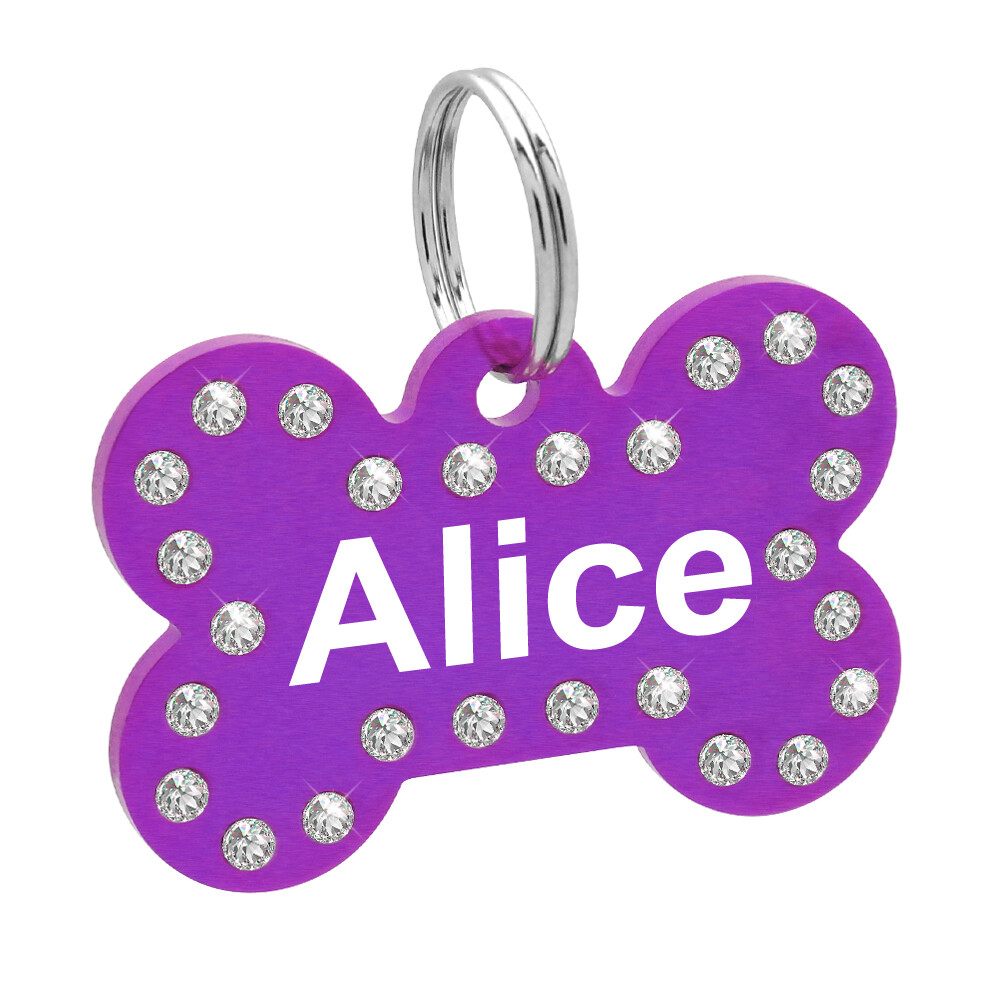20/100pcs 40mm Personalized Dog Tags Glitter Rhinestone Bulk Bone Pet Name Discs