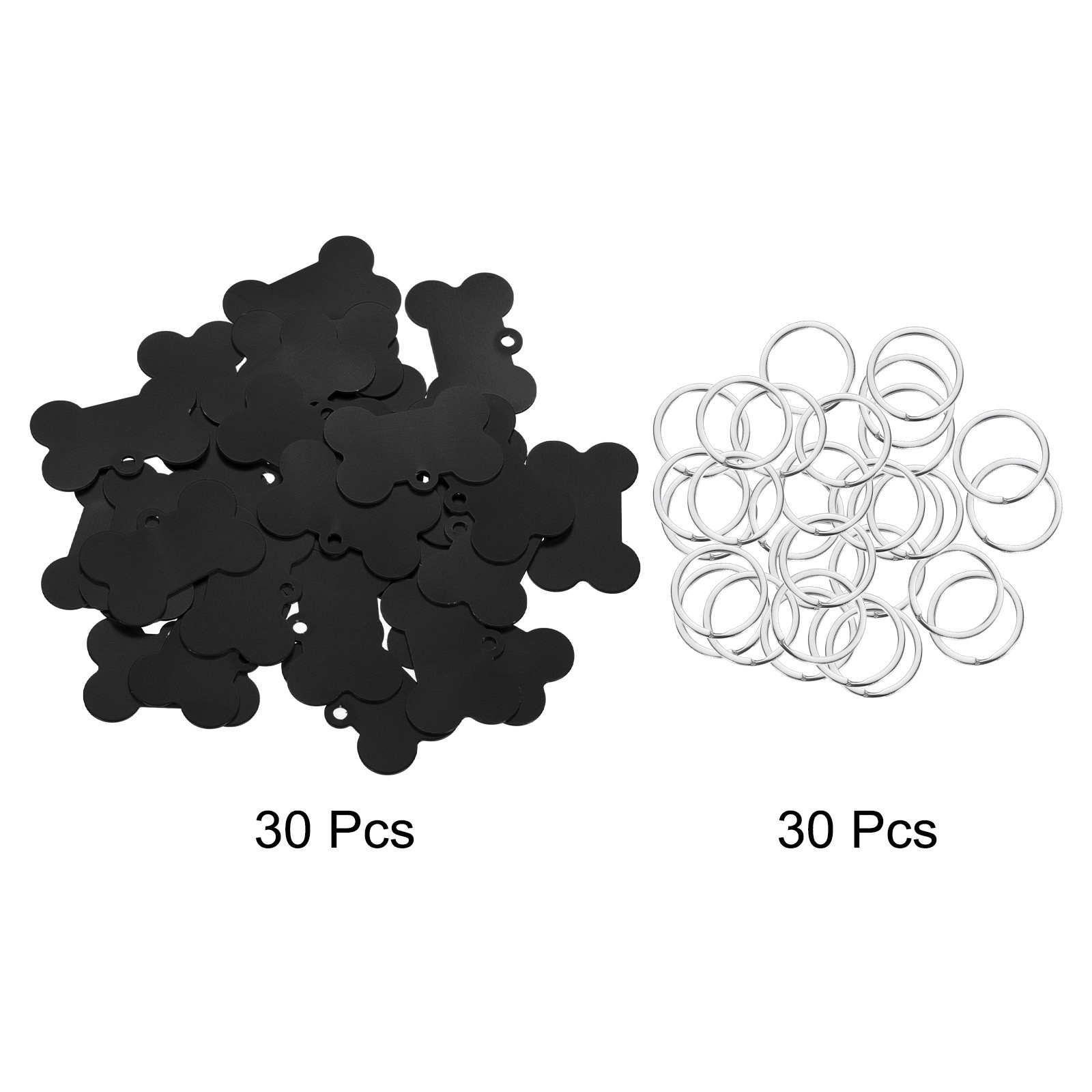 30pcs Bone Shaped Dog Tag Pet ID Tags 1.5″x1″ Metal Black Blank with Ring