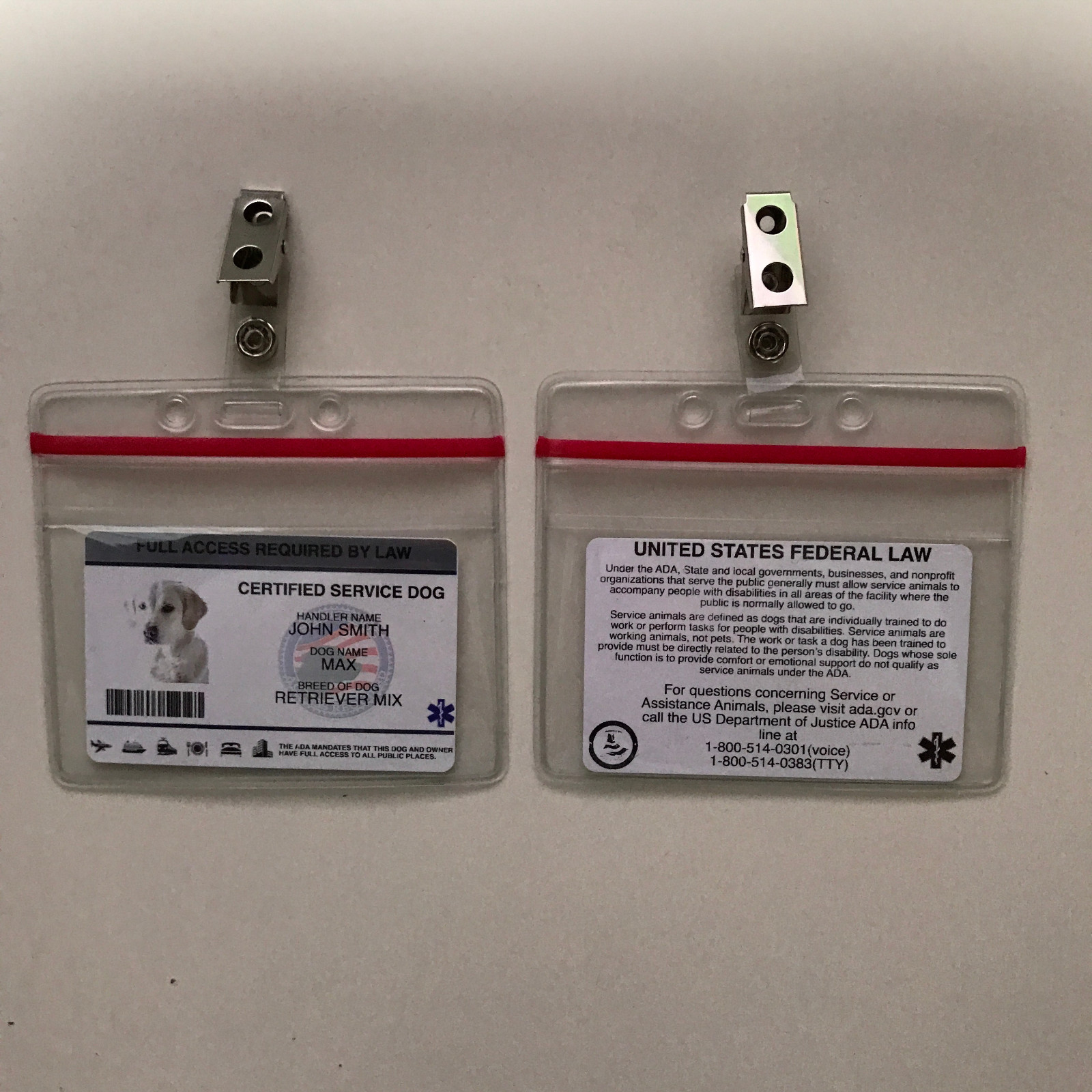 Customize Service Dog ID Card Badge ESA ADA EMOTIONAL SUPPORT THERAPY Zip Lock