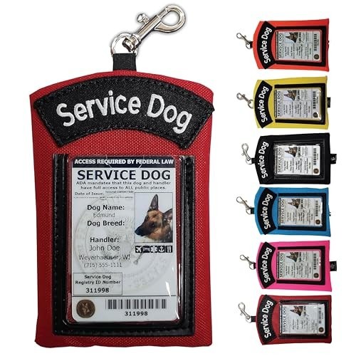 Service Dog ID Card Pouch – Clip-On Badge Holder with Zipper Pocket, Red 5″x4
