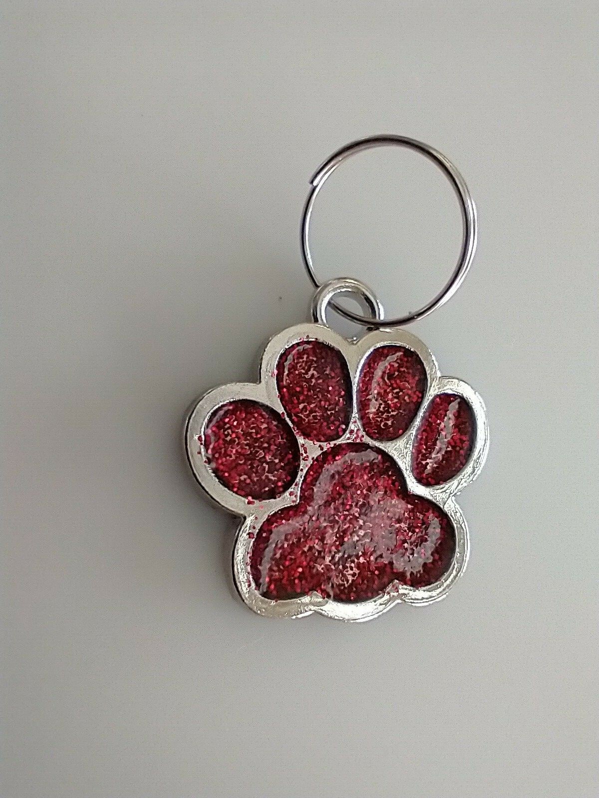 Paw Print Dog Cat Collar Tag Enamel Glitter Pink Blue Red Silver Gold Color
