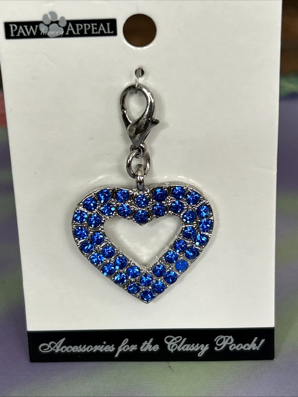 Pretty Paw Appeal Blue Rhinestone Open Heart Charm Tag Necklace Dog Cat Pet New