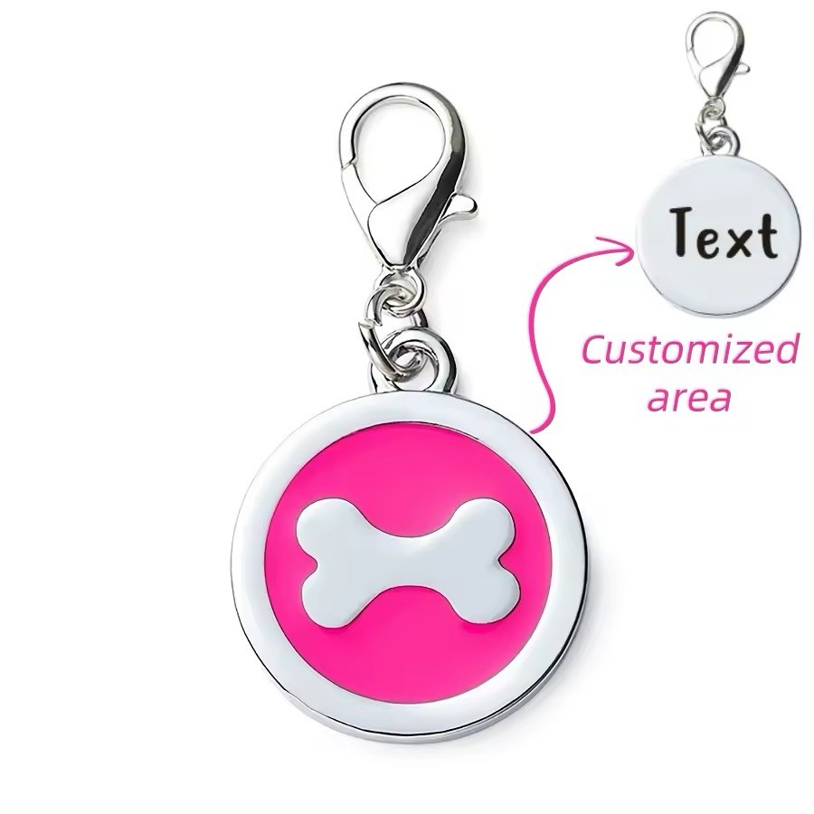 1pc Personalized Customized Dog Bones Silver Round Shaped Pet ID Tag