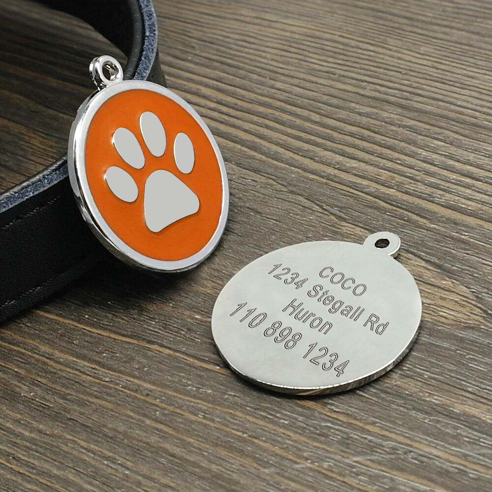 Paw Print Dog Tags Custom Pet Puppy Cat Name ID Collar Tag Engraved Free Whistle