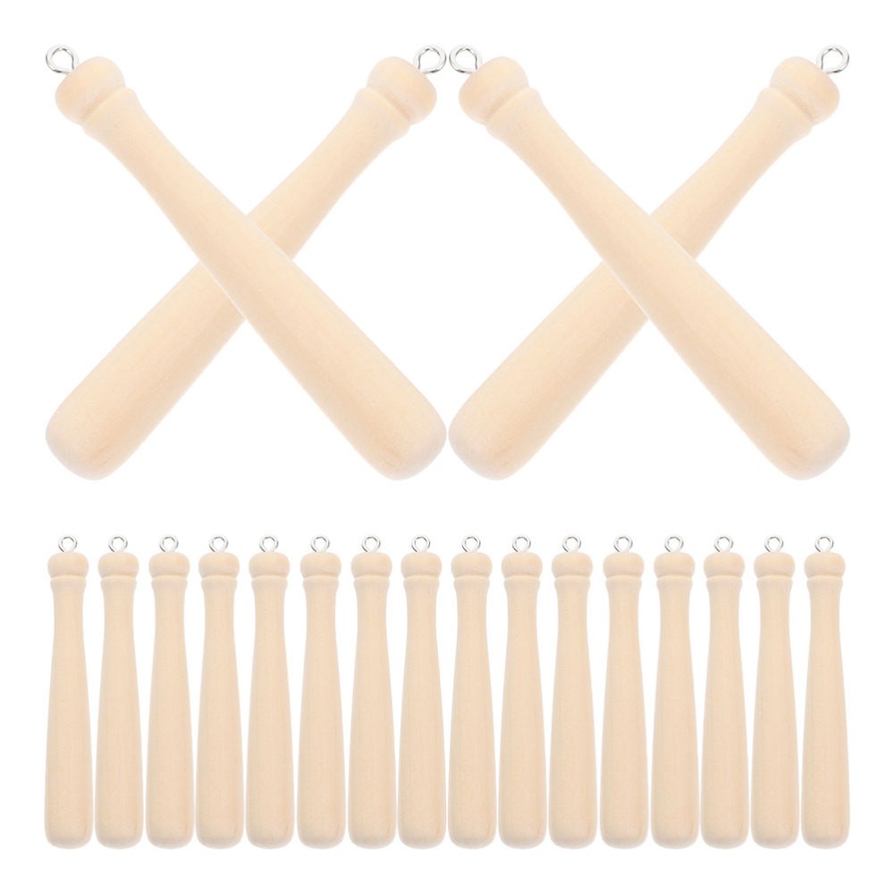 55 Pcs Baseball Keychain Pendant Wood Pendants for Jewelry Making
