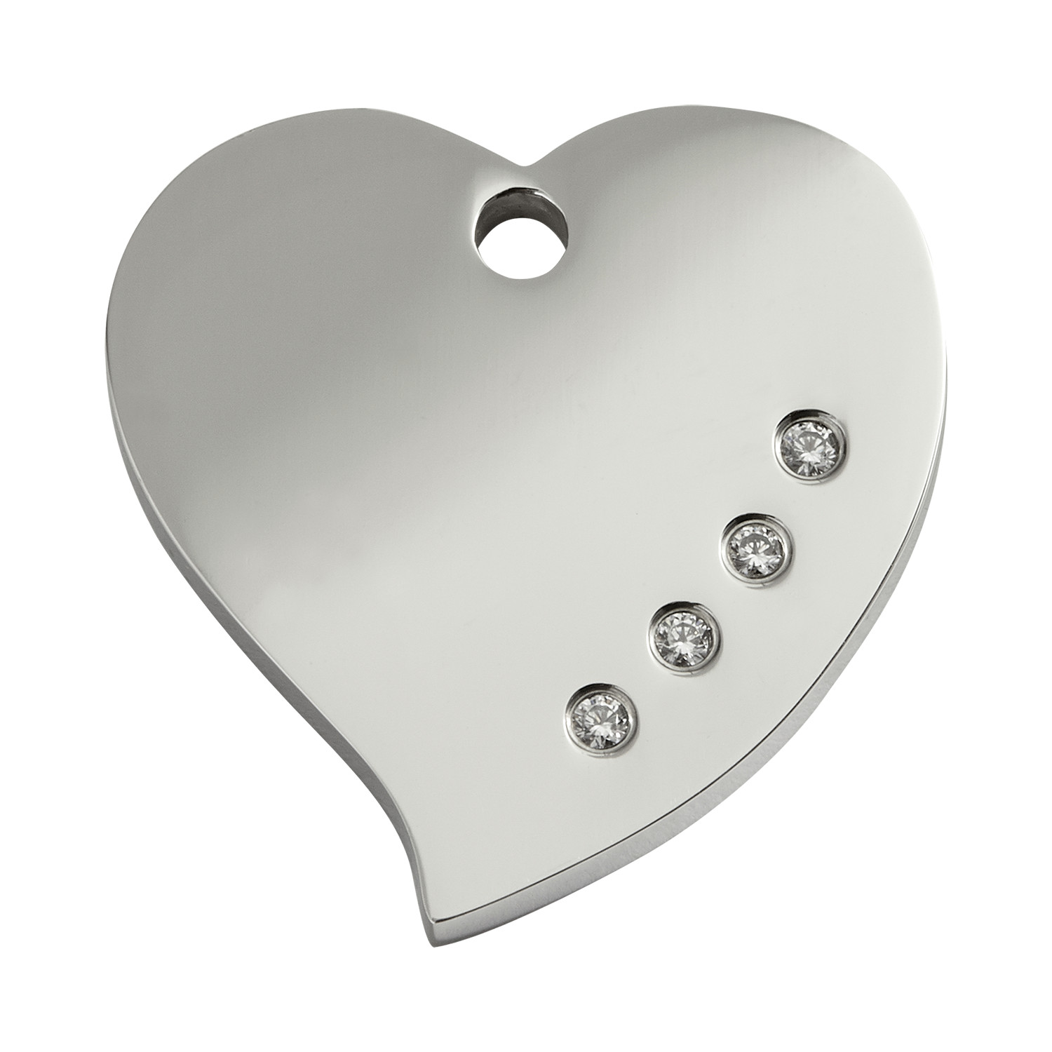 Red Dingo Pet Dog Cat ID Tag Diamante Cubic Zirconia Heart Polished Stainless