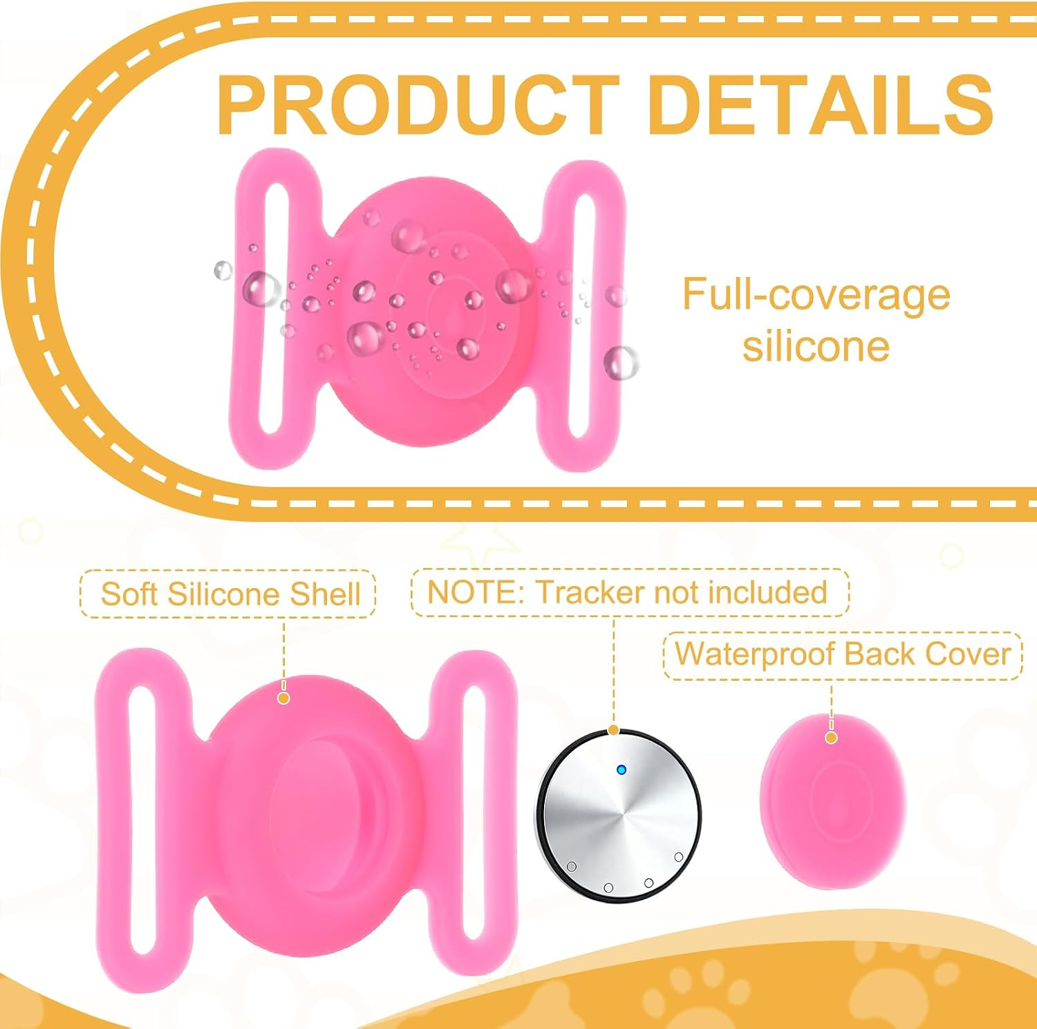 Dog Collar Tag, Dog Tracker Holder Silicone Tag Protective Case Waterproof Cat C