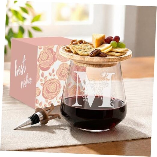 Personalized Wine Glass for Women, Stemlessonogram Wine Glass with A–Z M