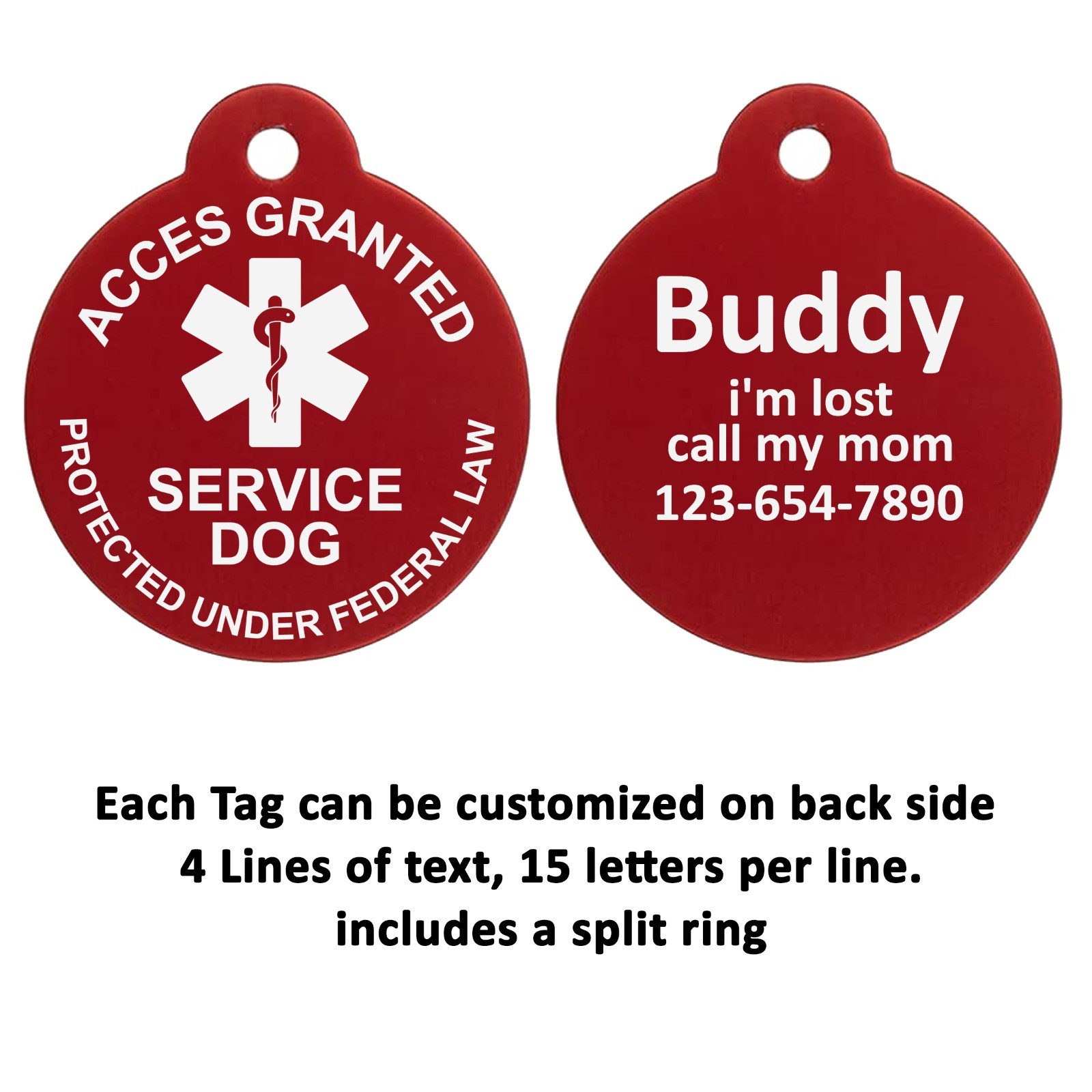 Service Dog Tag ID Custom Personalized Dog Pet tags Engraved ID Dog Tag