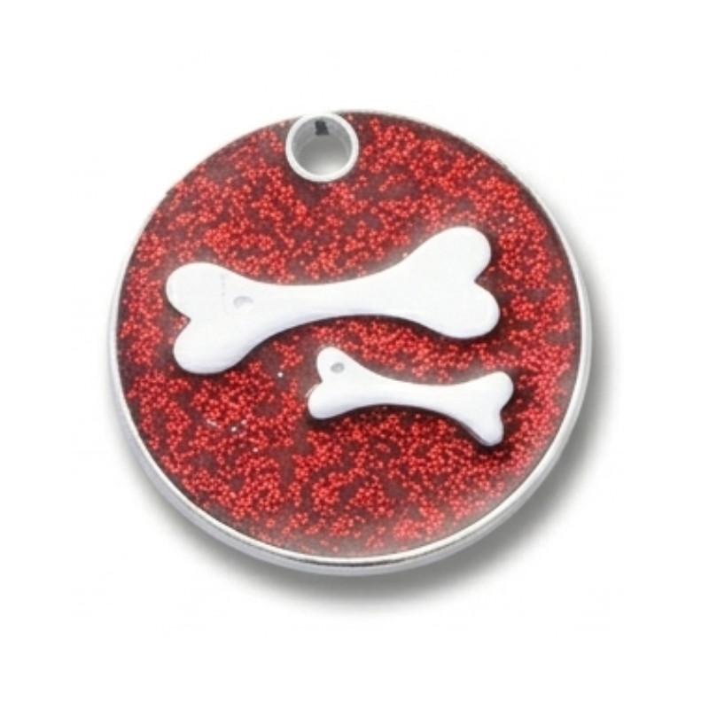 Personalized Pet ID Tag, Dog Tag, Cat Tag, Glitter double Bone Round Pet ID Tag