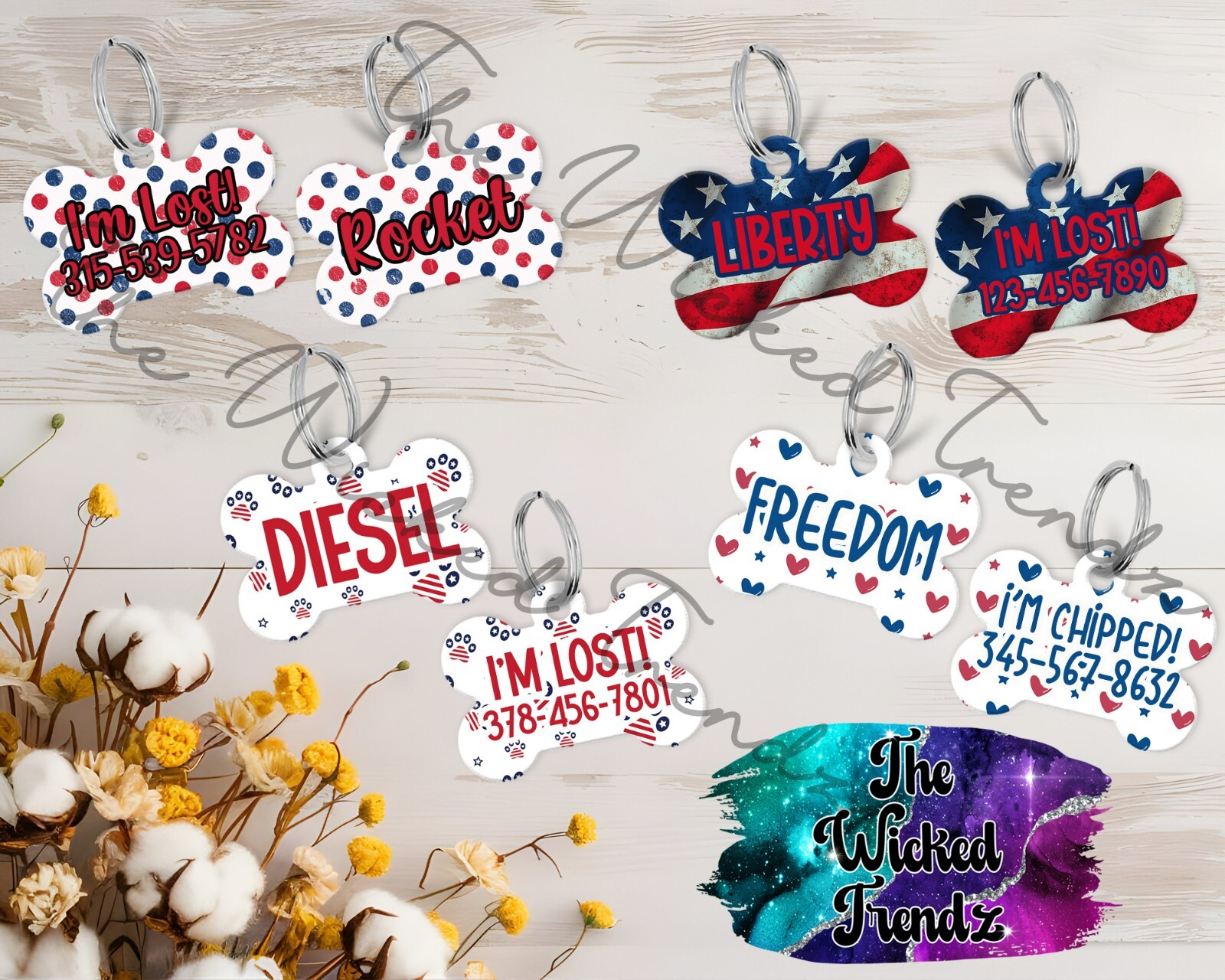 American Flag Red White Blue America Custom Personalized Pet Dog Name ID Tag